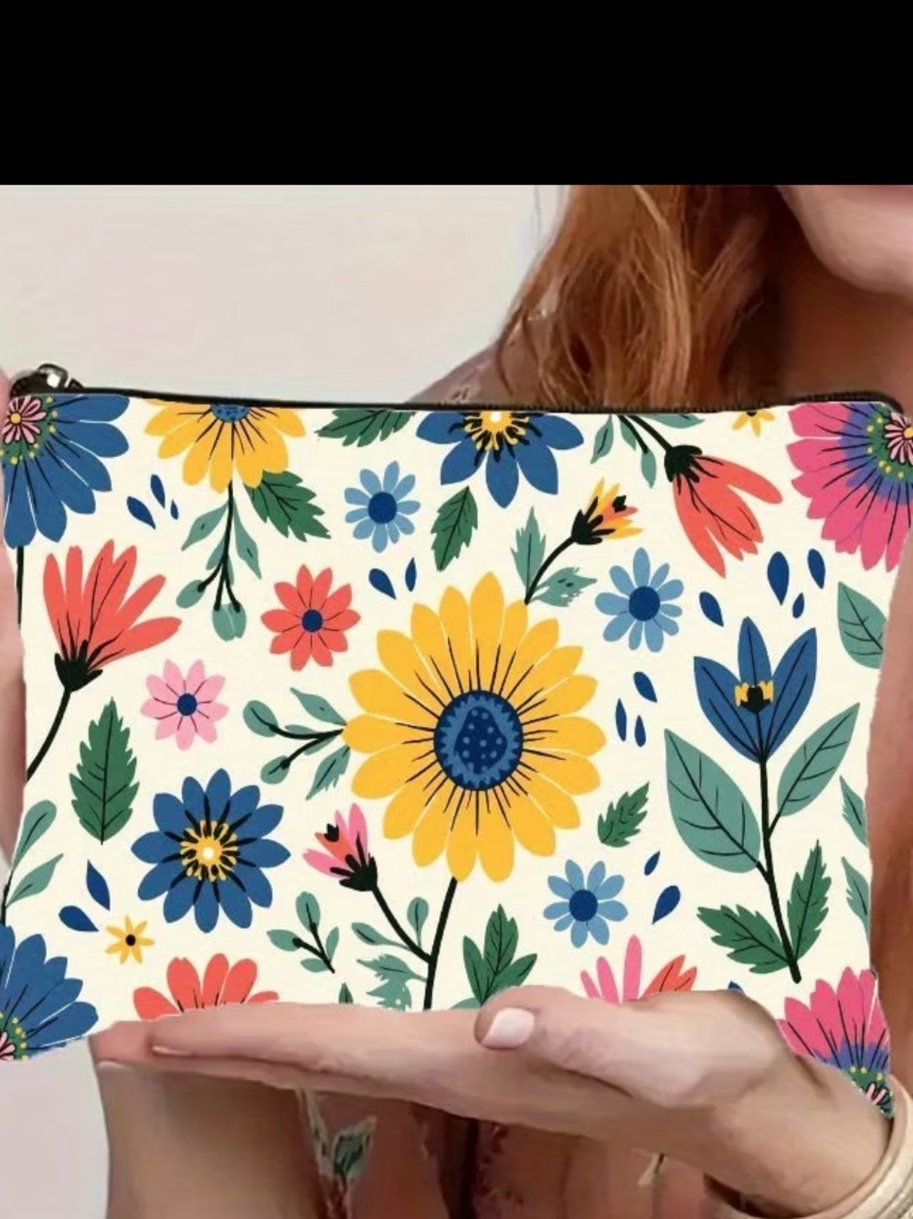 Floral Canvas Pouch - Yellow & Multicolor